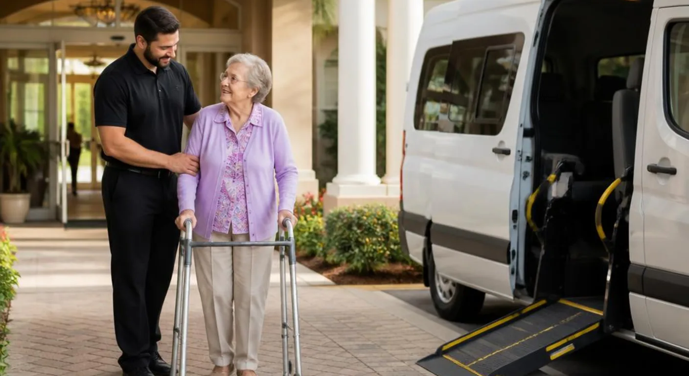 Gurney-ready medical transportation for a planned facility transfer