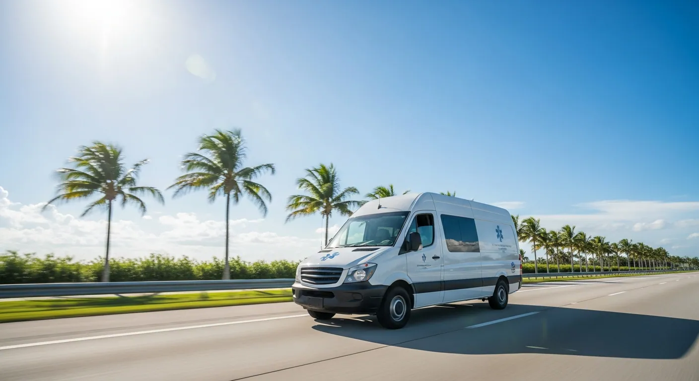 Long distance medical transportation vehicle on Florida highway